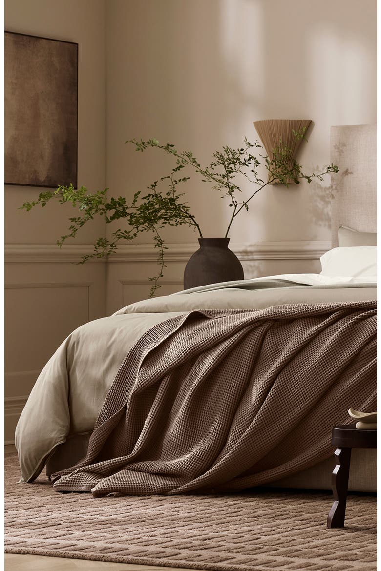 Organic Cotton Waffle Bed Blanket, Alternate, color, WALNUT