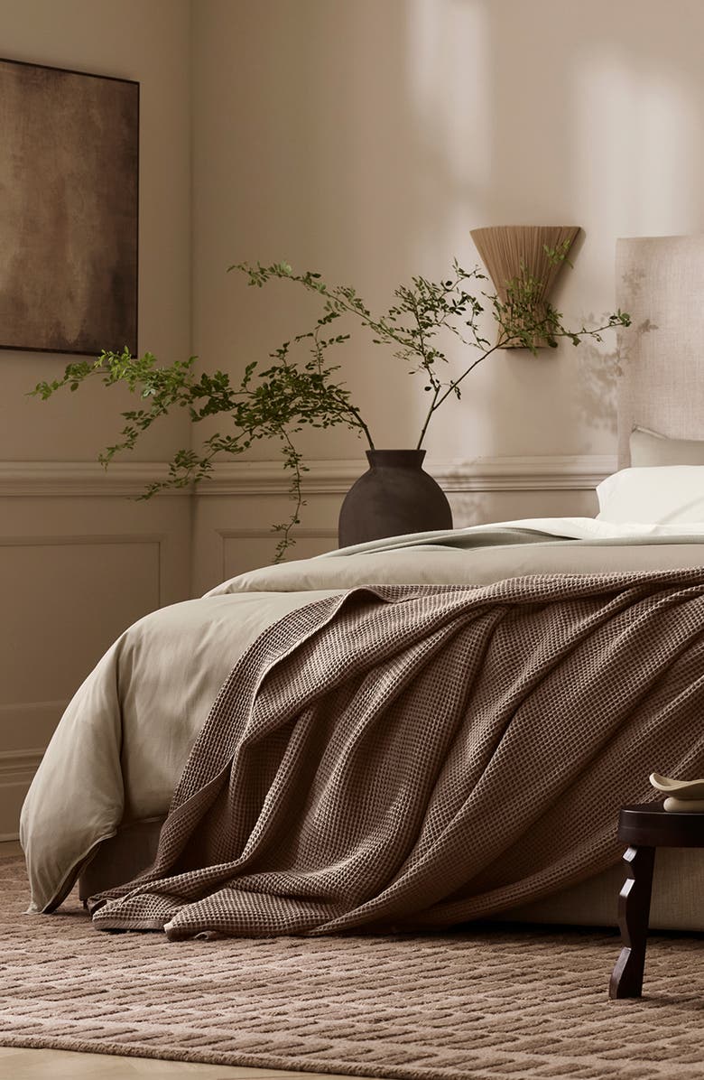 Boll & Branch Organic Cotton Waffle Bed Blanket, Alternate, color, Walnut