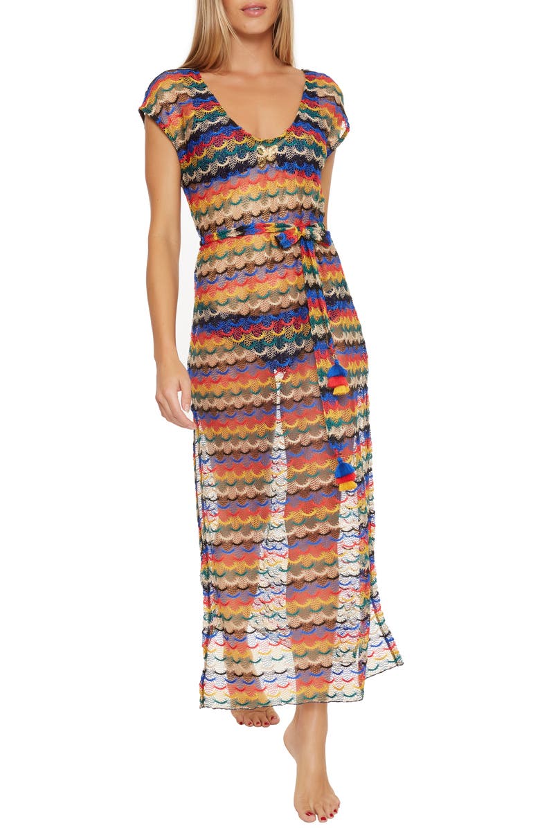 Trina Turk Iseree Stripe Lace Cover-Up Dress, Main, color, 