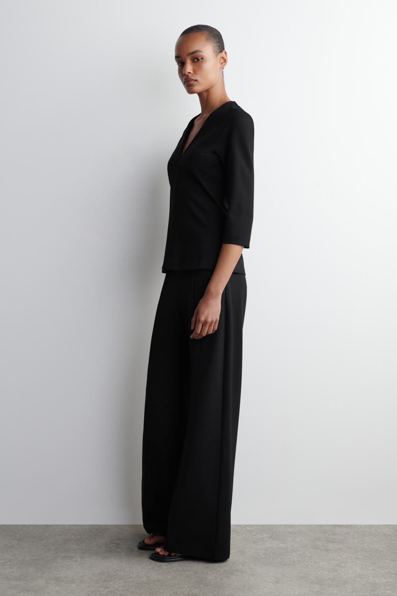Jersey V-Neck Top, Alternate, color, BLACK