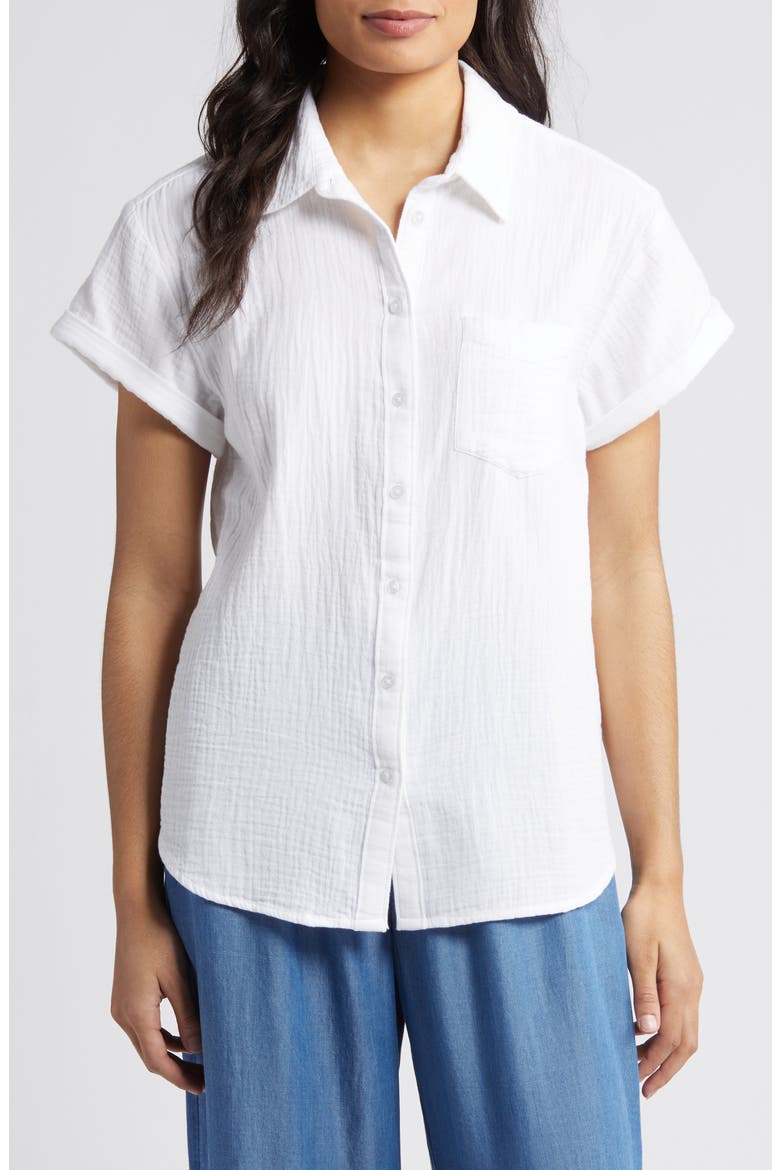 Cotton Gauze Camp Shirt, Main, color, WHITE