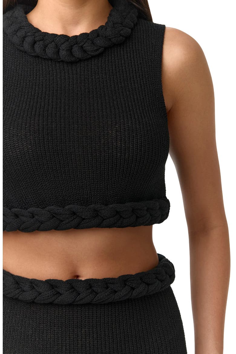 Rib Knit Braid Trim Crop Top, Alternate, color, BLACK