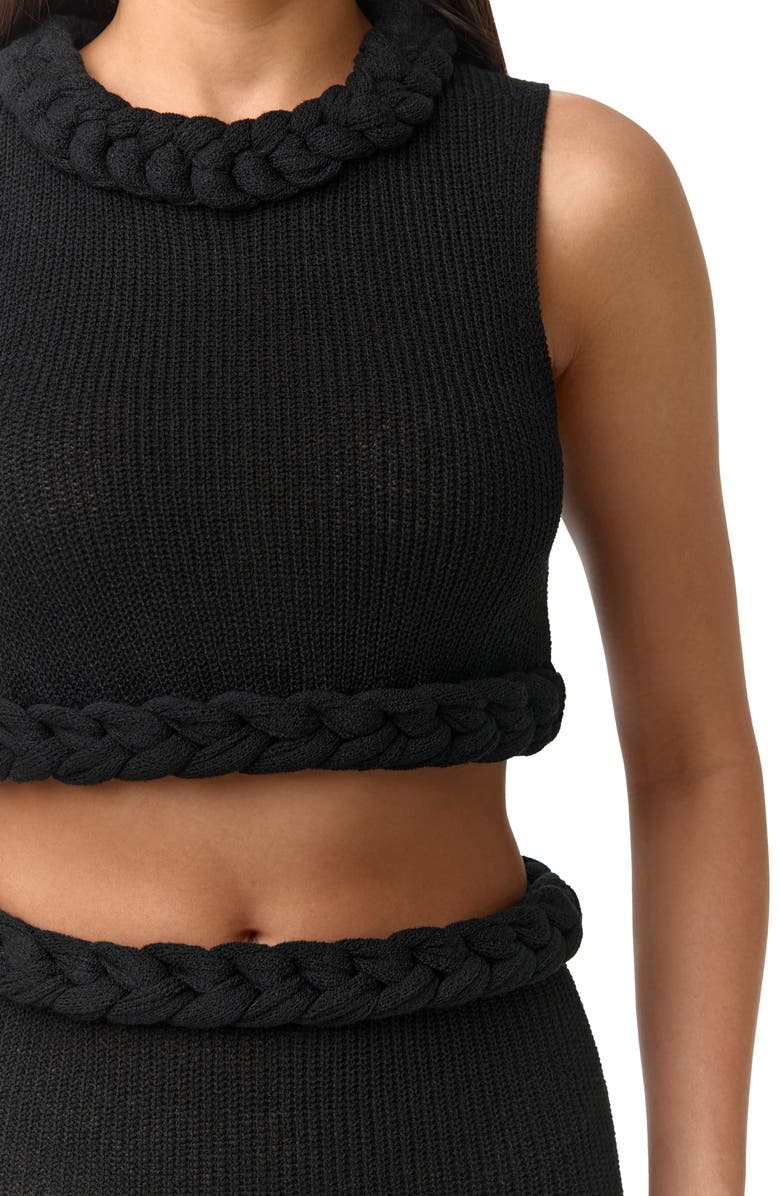 Naked Wardrobe Rib Knit Braid Trim Crop Top, Alternate, color, Black