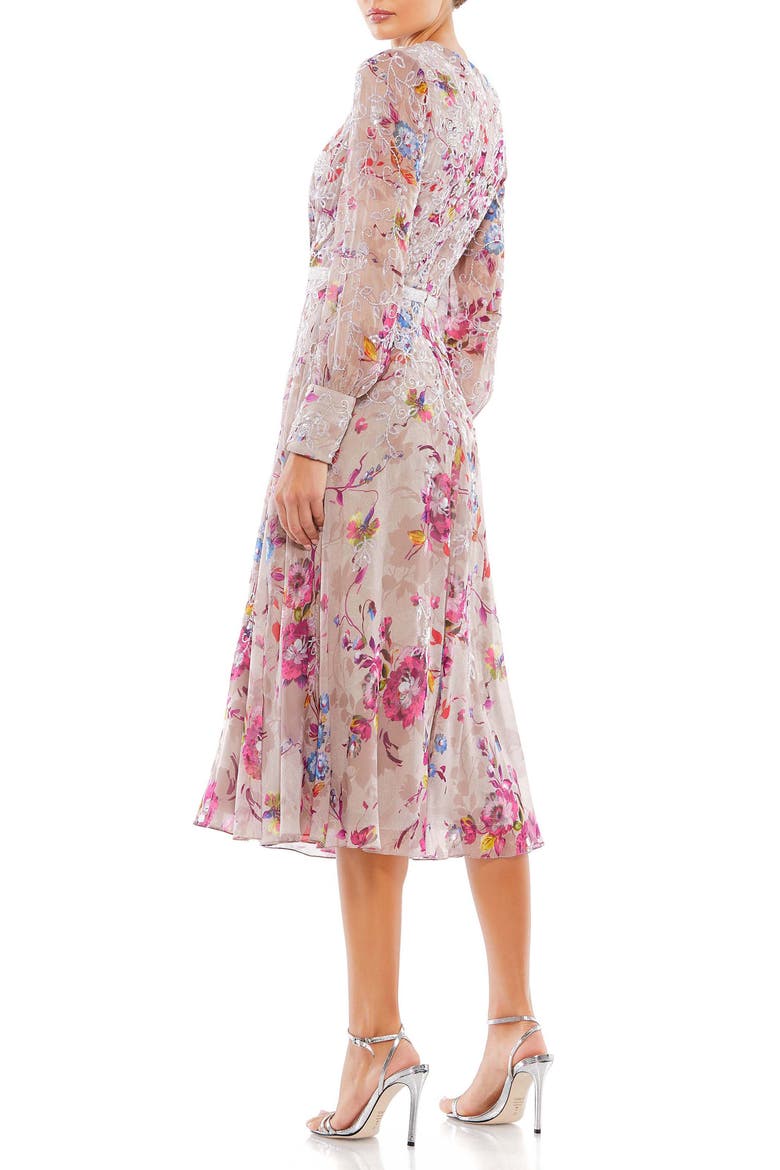 Long Sleeve Embellished Floral Midi Dress, Alternate, color, MAUVE MULTI