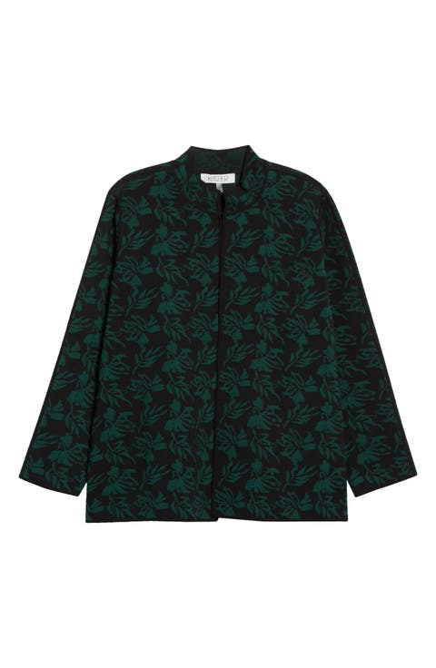 Jacquard Stand Collar Cardigan