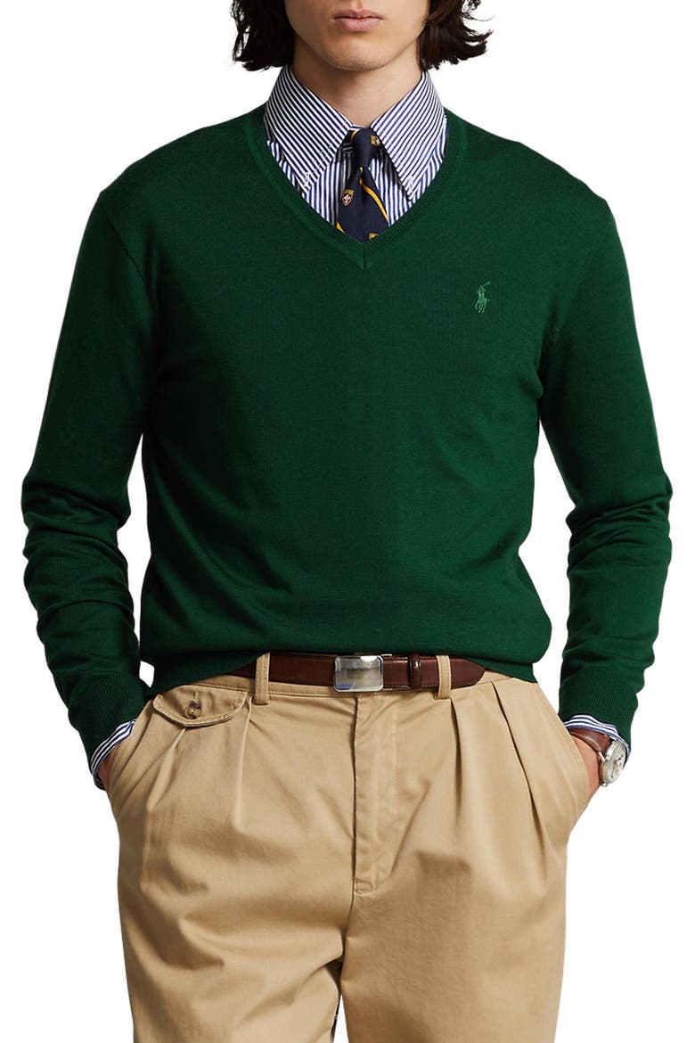V-Neck Merino Wool Sweater, Main, color, HUNT CLUB GREEN