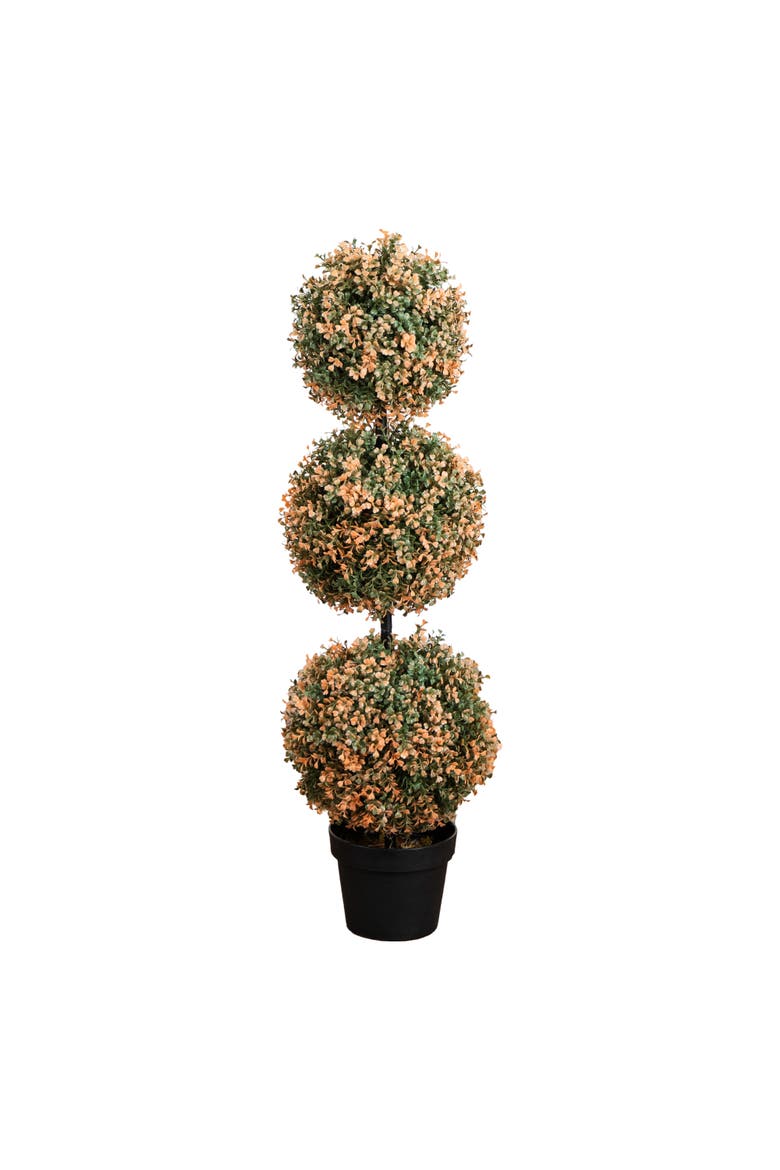 3-ft UV Resistant Autumn Triple Ball Boxwood Artificial Fall Topiary Tree with 30 Warm White LED Lights, Main, color, Green