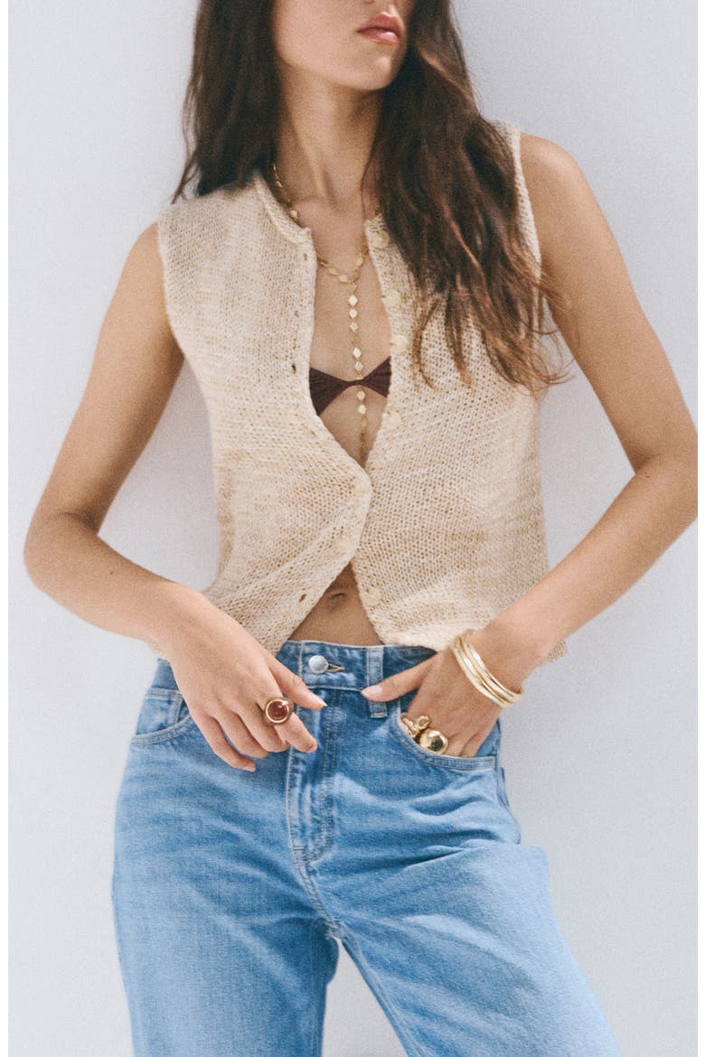 Cotton Blend Sweater Vest, Main, color, BEIGE