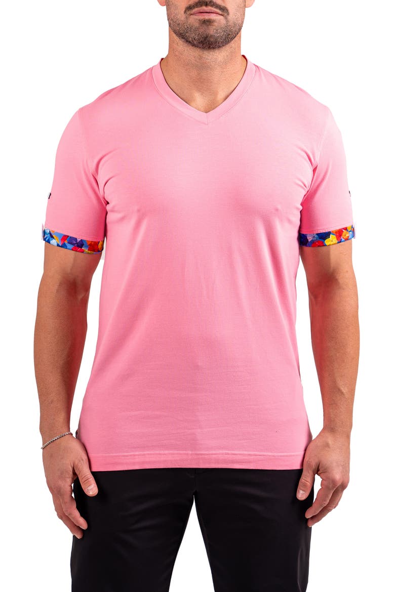 Vivaldi Light Pink V-Neck Cotton T-Shirt, Main, color, PINK