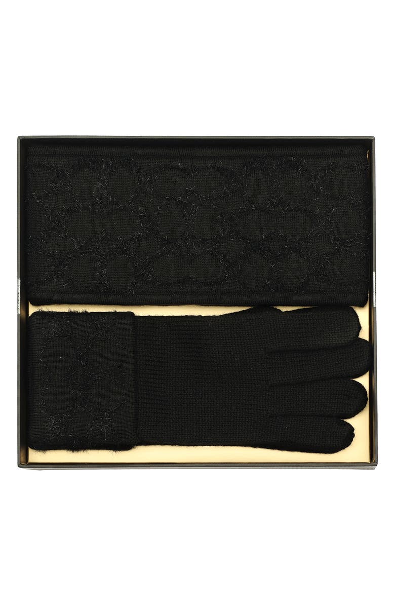COACH Signature C Metallic Headband 
Gloves Set, Alternate, color, Black