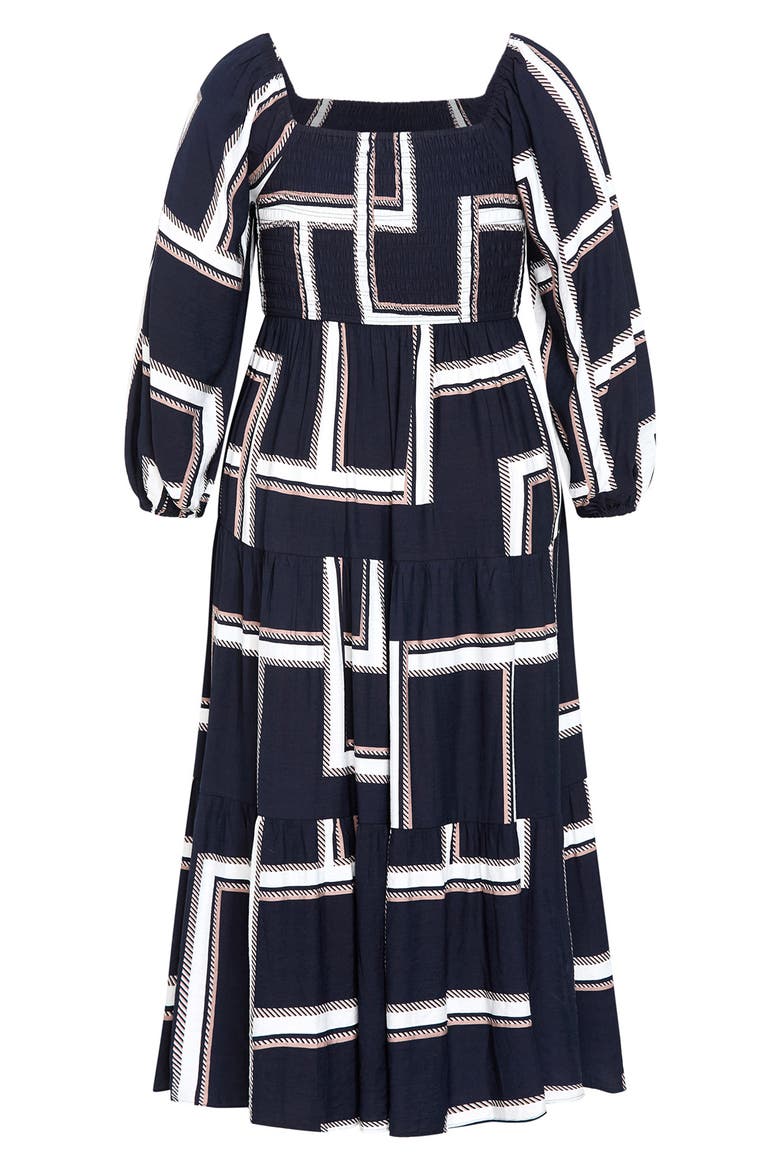 Leila Print Long Sleeve Maxi Dress, Alternate, color, SLEEK STRIPES NAVY