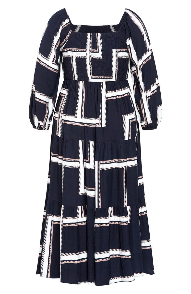 City Chic Leila Print Long Sleeve Maxi Dress, Alternate, color, Sleek Stripes Navy
