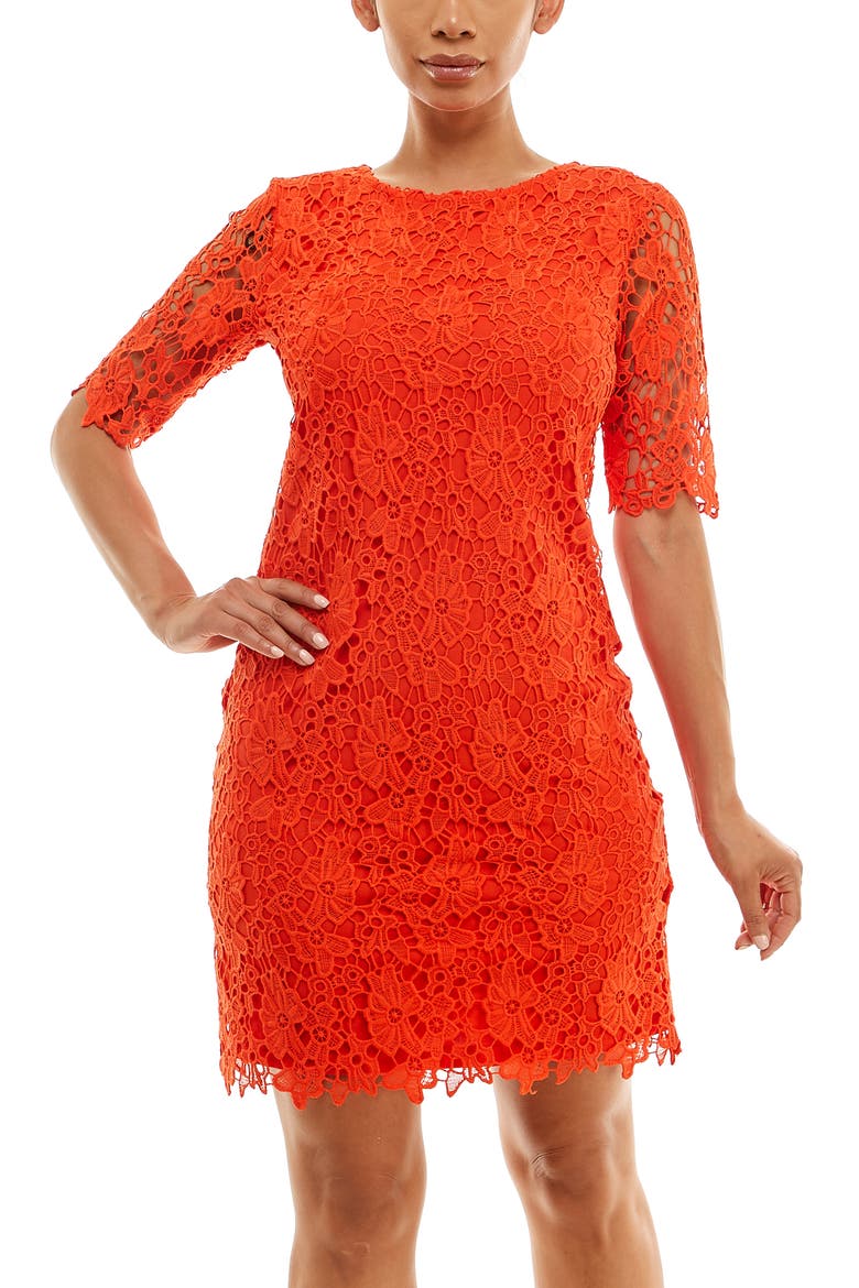 Jewel Neck Lace Dress, Alternate, color, ORANGE