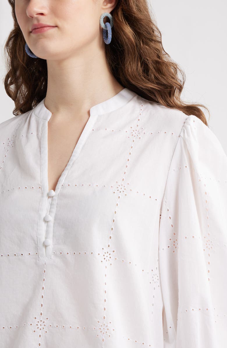 Caslon<sup>®</sup> Eyelet Embroidered Cotton Popover Top, Alternate, color, White