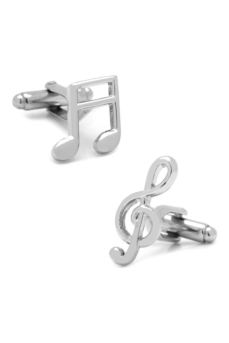 Music Notes Cuff Links, Main, color, SILVER