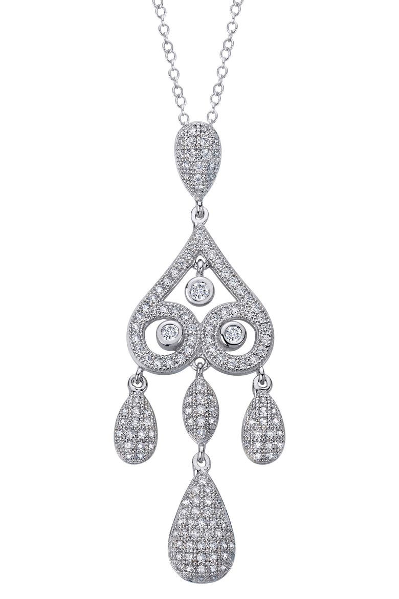 Classic Simulated Diamond Chandelier Necklace, Main, color, WHITE