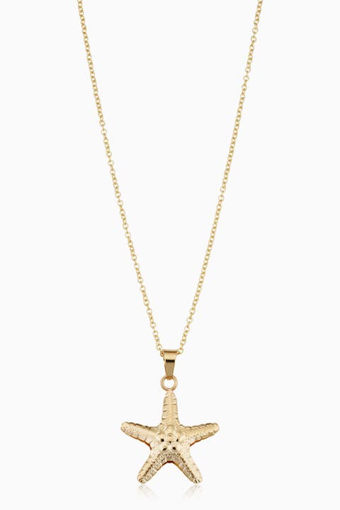 14K Yellow Gold Queen Starfish Pendant Necklace