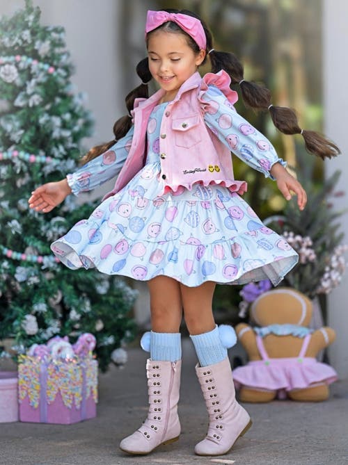 Mia Belle Girls Girls Smileyworld Feeling Festive Faux Suede Vest And Dress Set In Multicolor