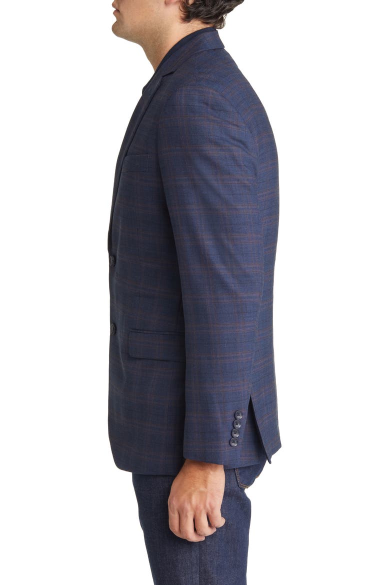 Trim Fit Plaid Wool Blend Sport Coat, Alternate, color, NAVY - BROWN TEXTURE PLAID