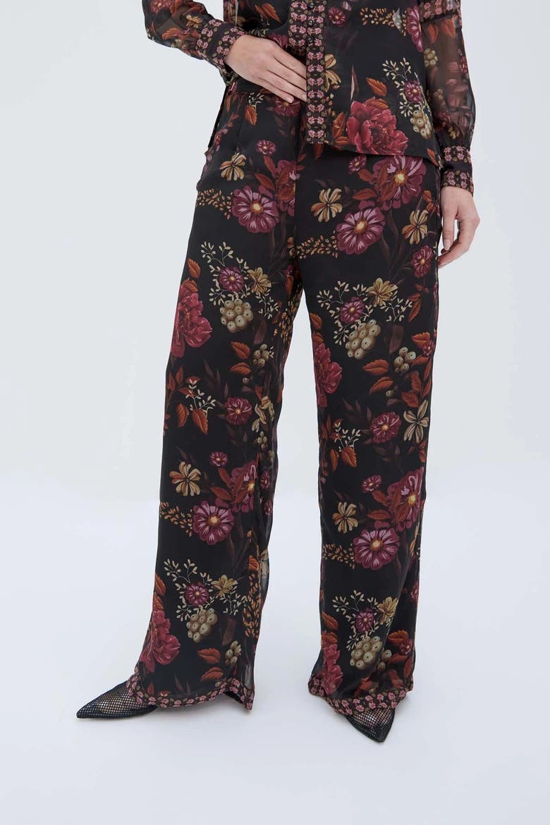 Floral Black Trousers, Main, color, Black