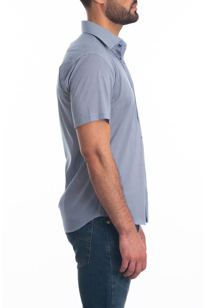 Trim Fit Short Sleeve Cotton Button-Up Shirt, Alternate, color, NAVY PRINT