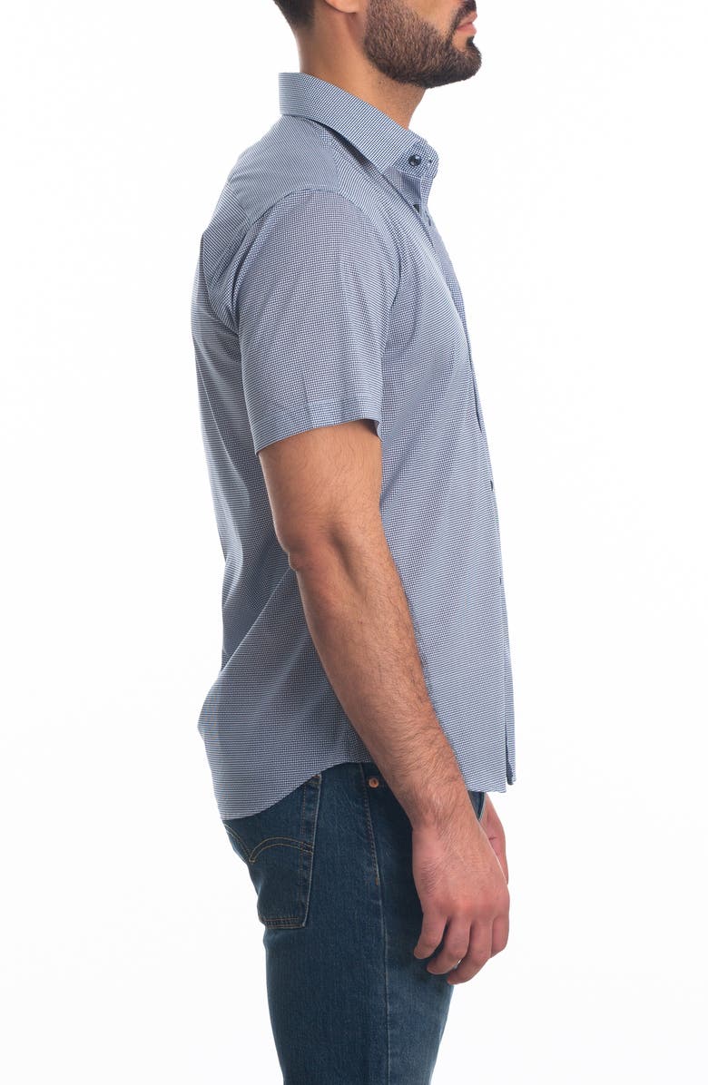 Jared Lang Trim Fit Short Sleeve Cotton Button-Up Shirt, Alternate, color, Navy Print