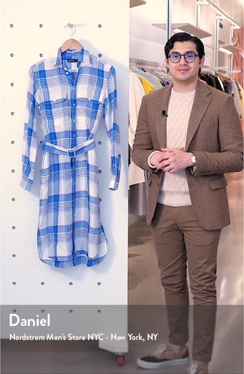 Plaid Long Sleeve Belted Linen Shirtdress, sales video thumbnail
