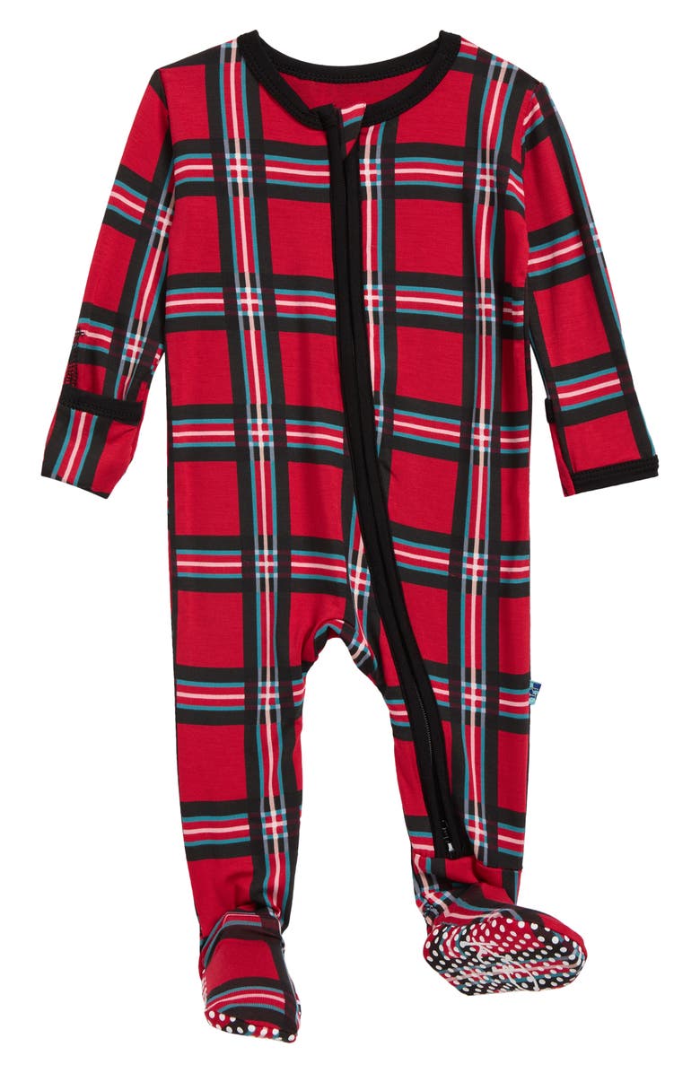 KicKee Pants Holiday Plaid Zip Footie, Main, color,