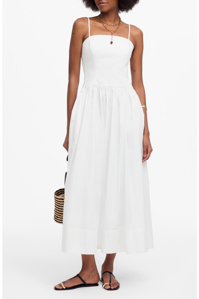Seamed Poplin Midi Sundress, Main, color, WHITE