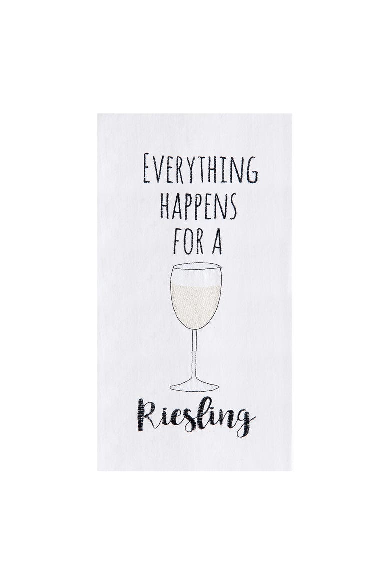 Everything Happens For A Riesling Flour Sack Cotton Kitchen Towel, Main, color, White