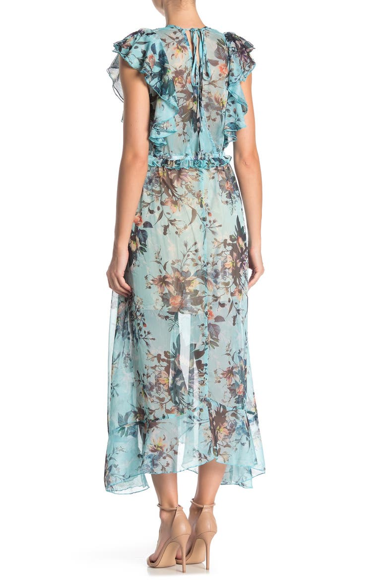 Ruffle Floral Midi Dress, Alternate, color, MULTYBLUE