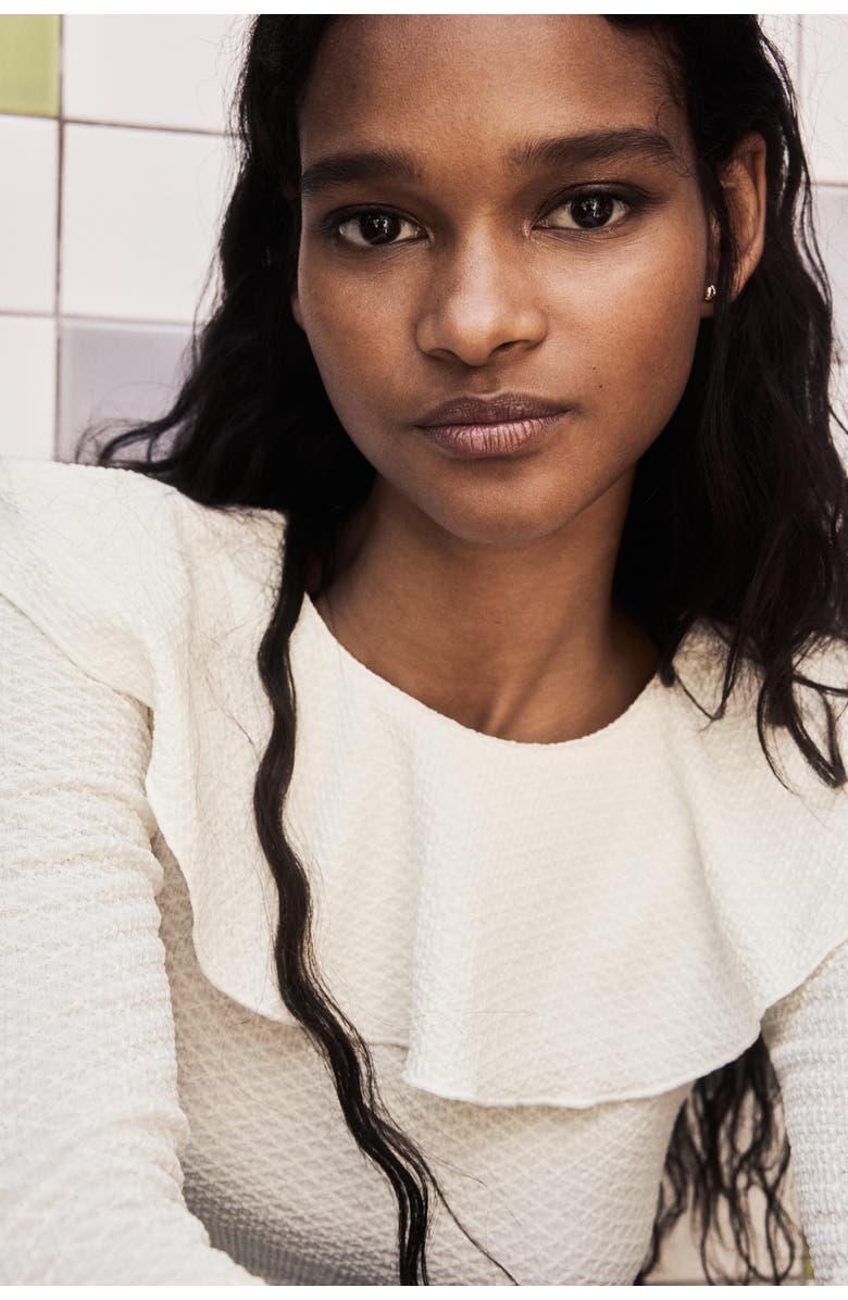 H&M Flounce-trimmed Top, Alternate, color, Cream