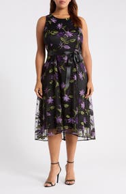 Tahari ASL Floral Embroidered Sleeveless Midi Dress