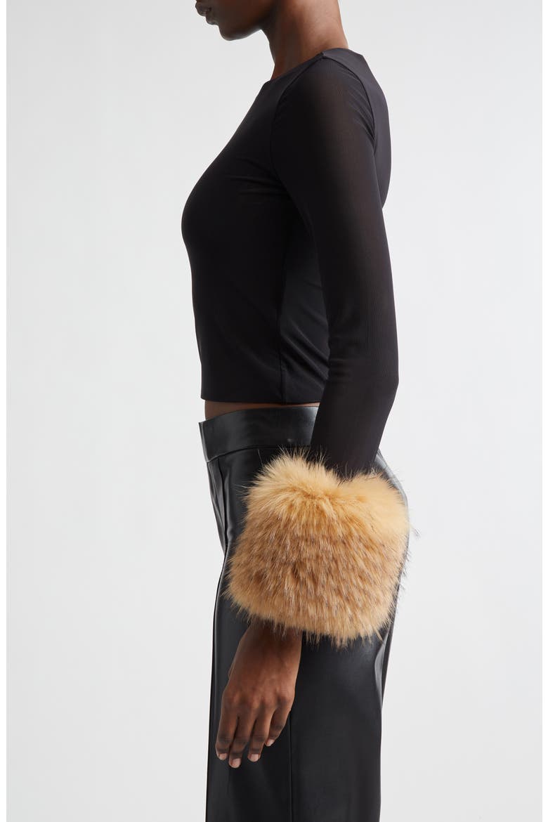 Delaina Faux Fur Cuff Mesh Crop Top, Alternate, color, BLACK