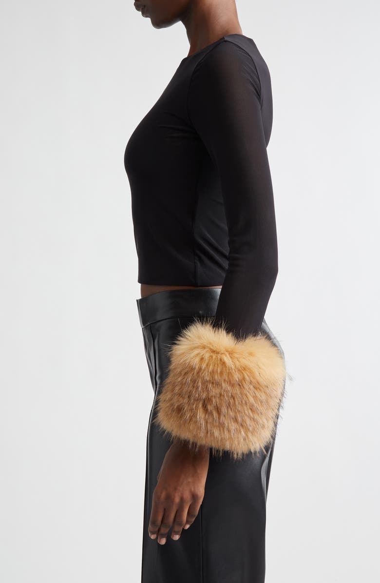 Alice + Olivia Delaina Faux Fur Cuff Mesh Crop Top, Alternate, color, Black