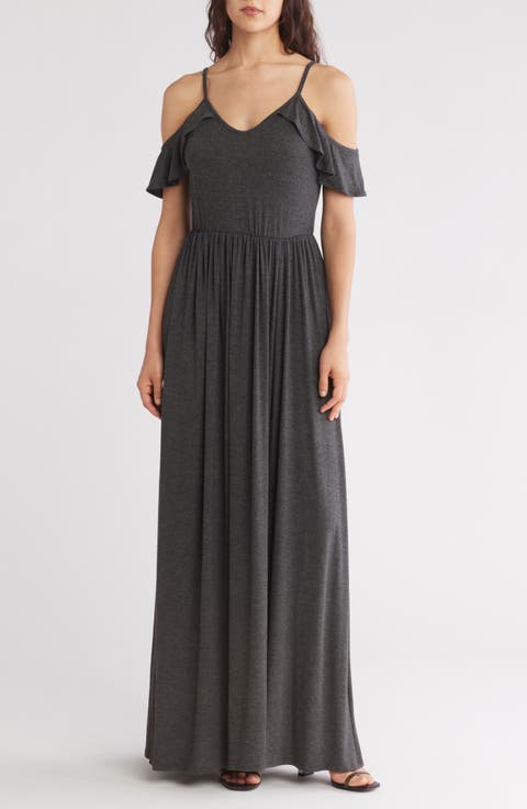 Ruffle Cold Shoulder Maxi Dress