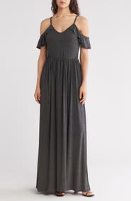 GO COUTURE Ruffle Cold Shoulder Maxi Dress