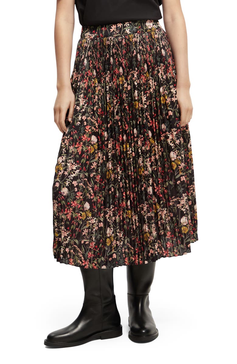 Scotch & Soda Floral Pleated Midi Skirt, Main, color,