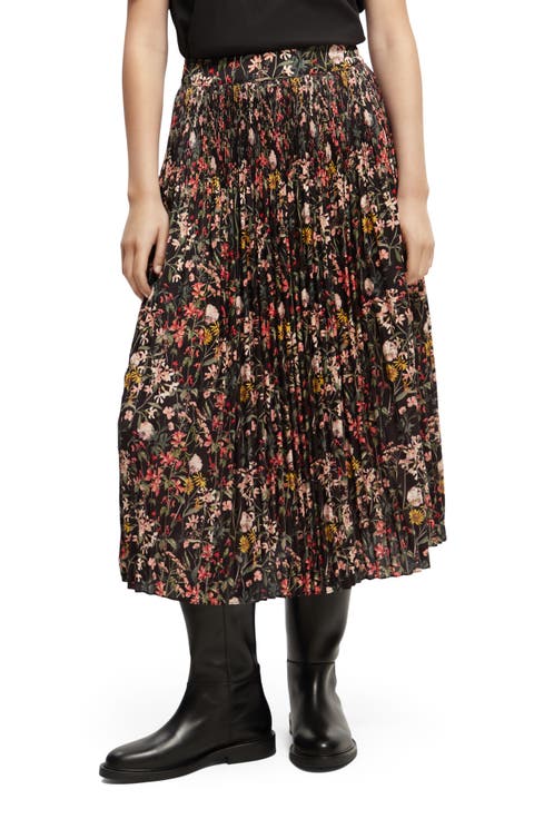 Floral Pleated Midi Skirt