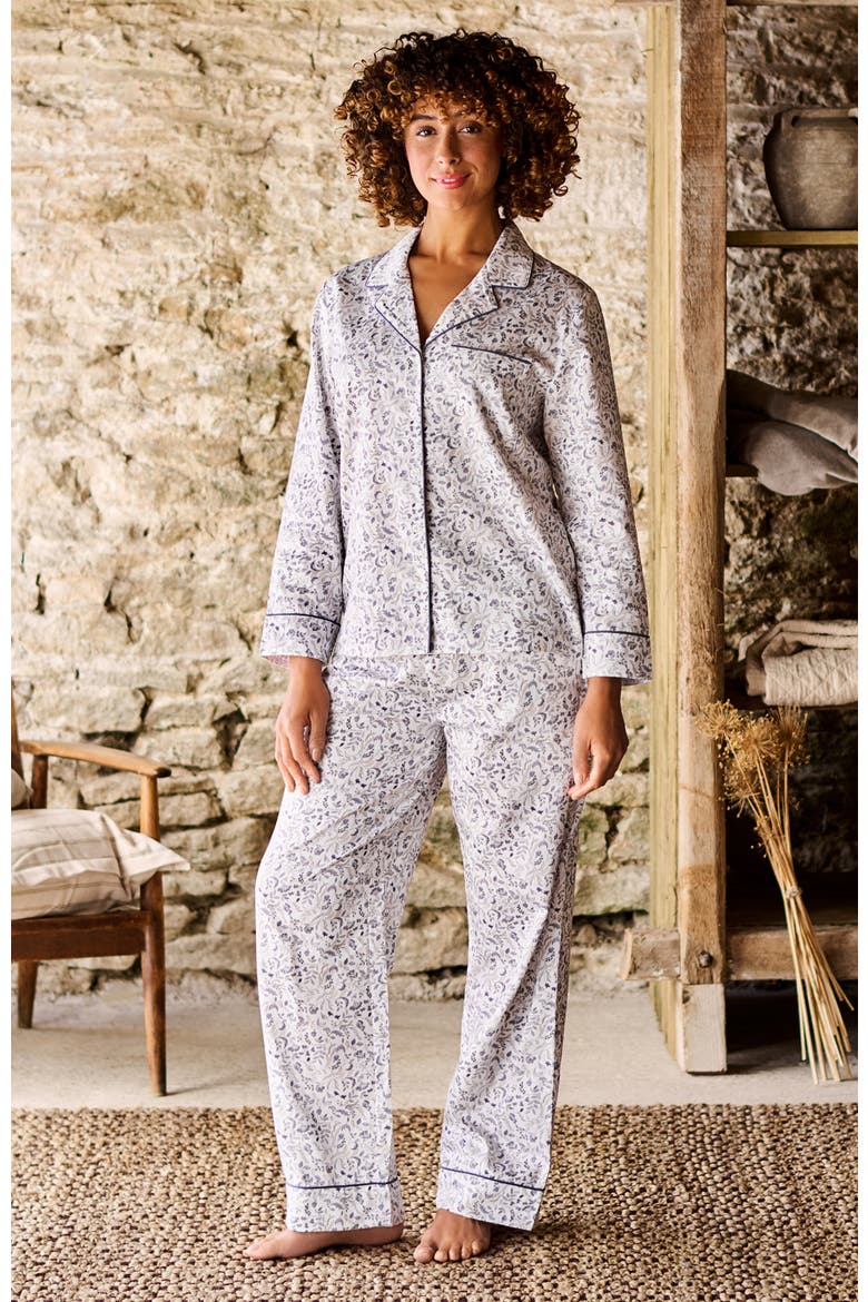 Ditsy Gingham Cotton Percale Floral Pajamas, Alternate, color, Blue