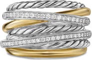 David Yurman Crossover Seven-Row Ring in Sterling Silver with 18K Yellow Gold & Diamonds, 16mm