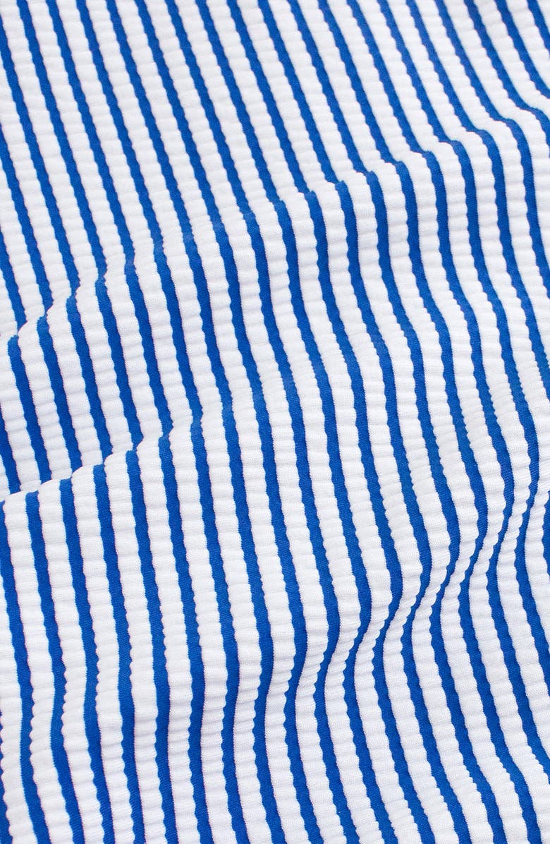 RuffleButts Seersucker Long Sleeve One-Piece Swimsuit, Alternate, color, Blue Seersucker