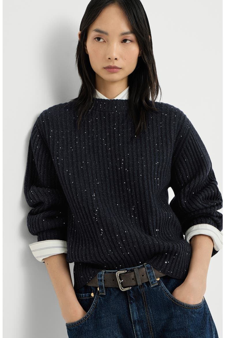 Sparkling & Dazzling cashmere and wool ribbed sweater, Alternate, color, Cobalt