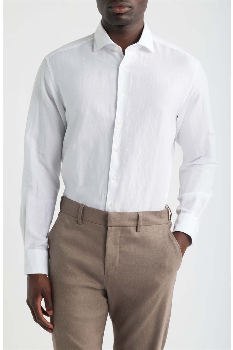 Modern Fit Cotton & Linen Dress Shirt, Main, color, WHITE