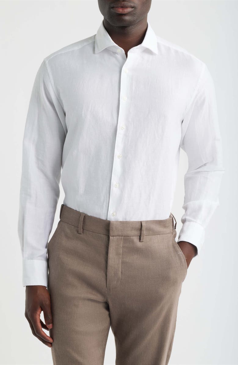 1863 by Eterna Modern Fit Cotton & Linen Dress Shirt, Main, color, White