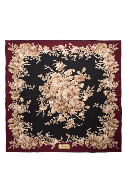 Italian Floral Square Silk Scarf