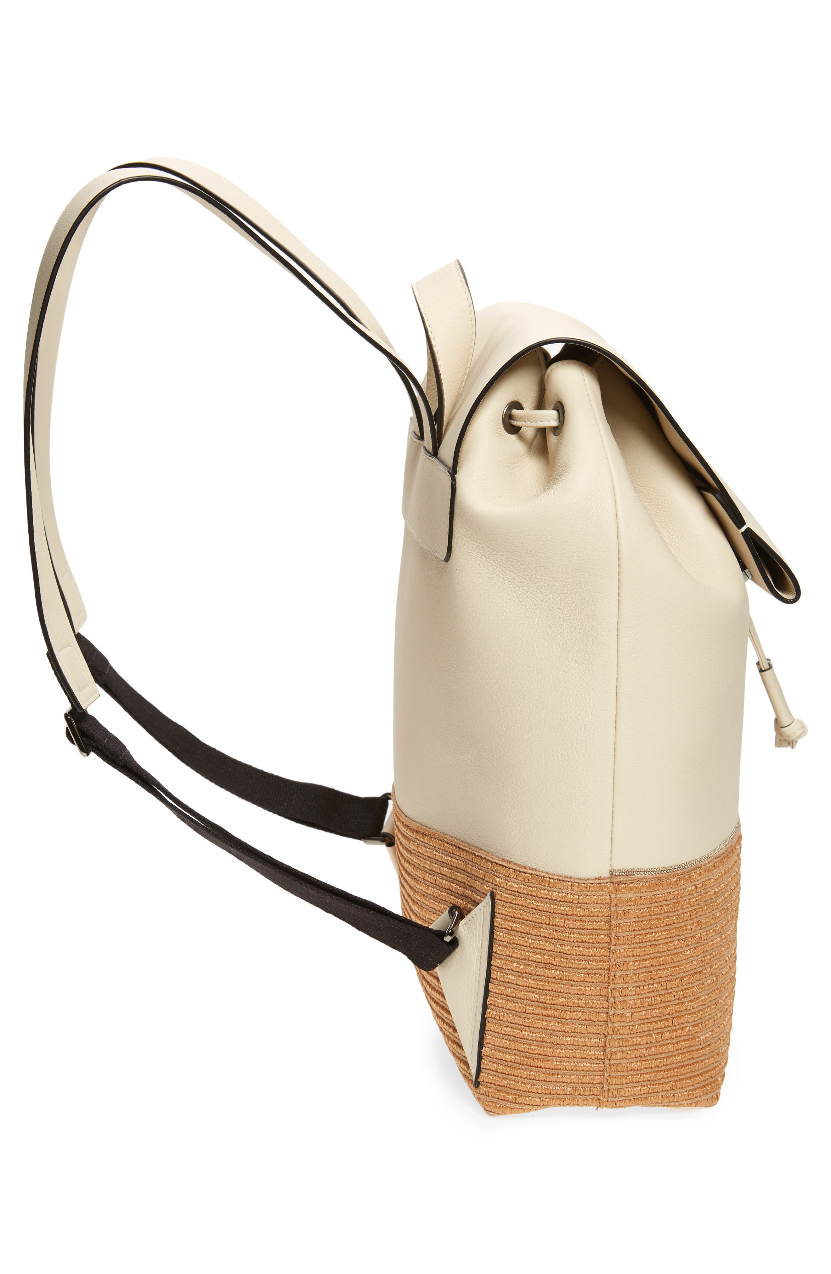 Brunello Cucinelli Monili Leather & Raffia Backpack, Alternate, color, 