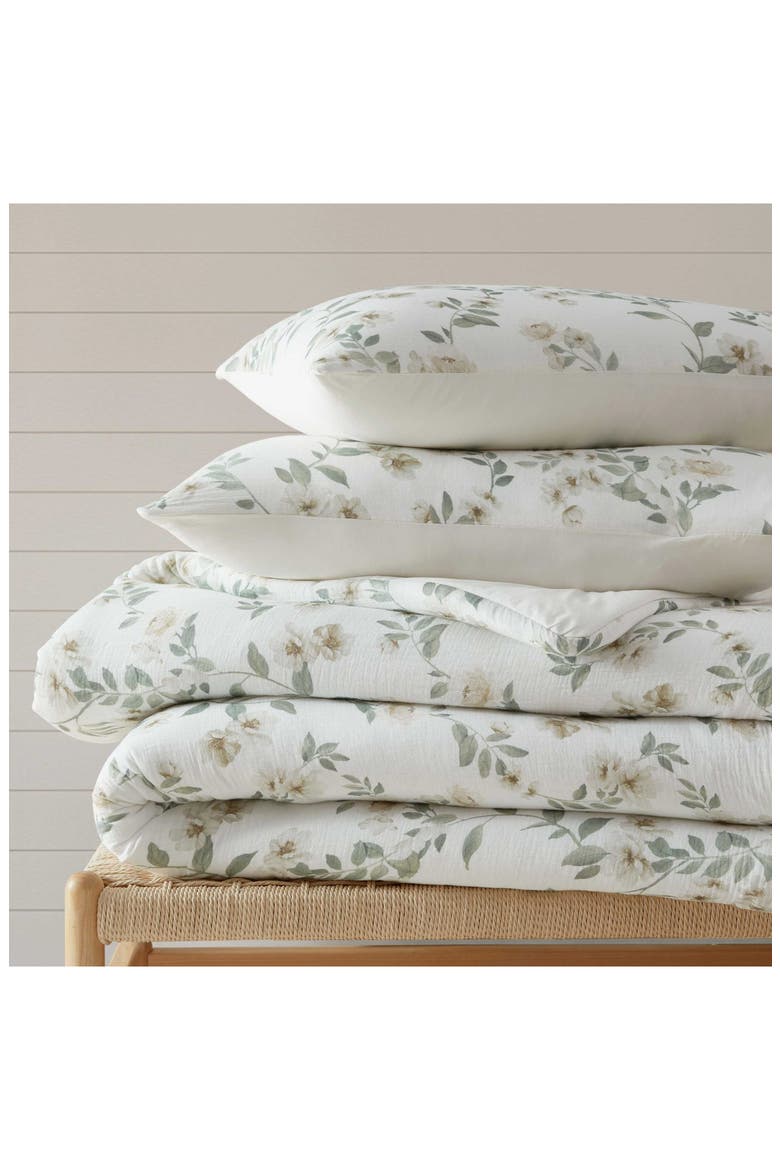 Hazel Floral Cotton Gauze Duvet Set, Alternate, color, ALDER
