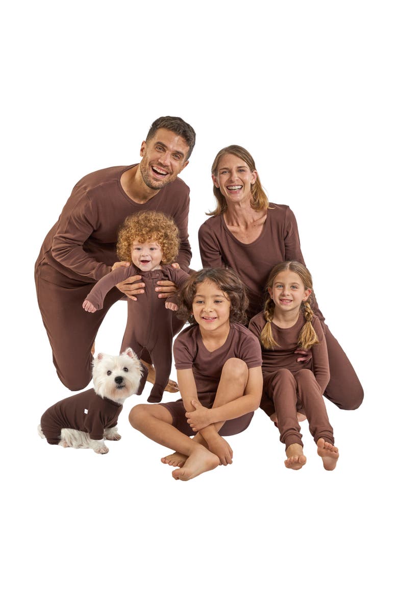 Kids Two-Piece Solid Cotton Matching Family Pajamas, Alternate, color, BROWN