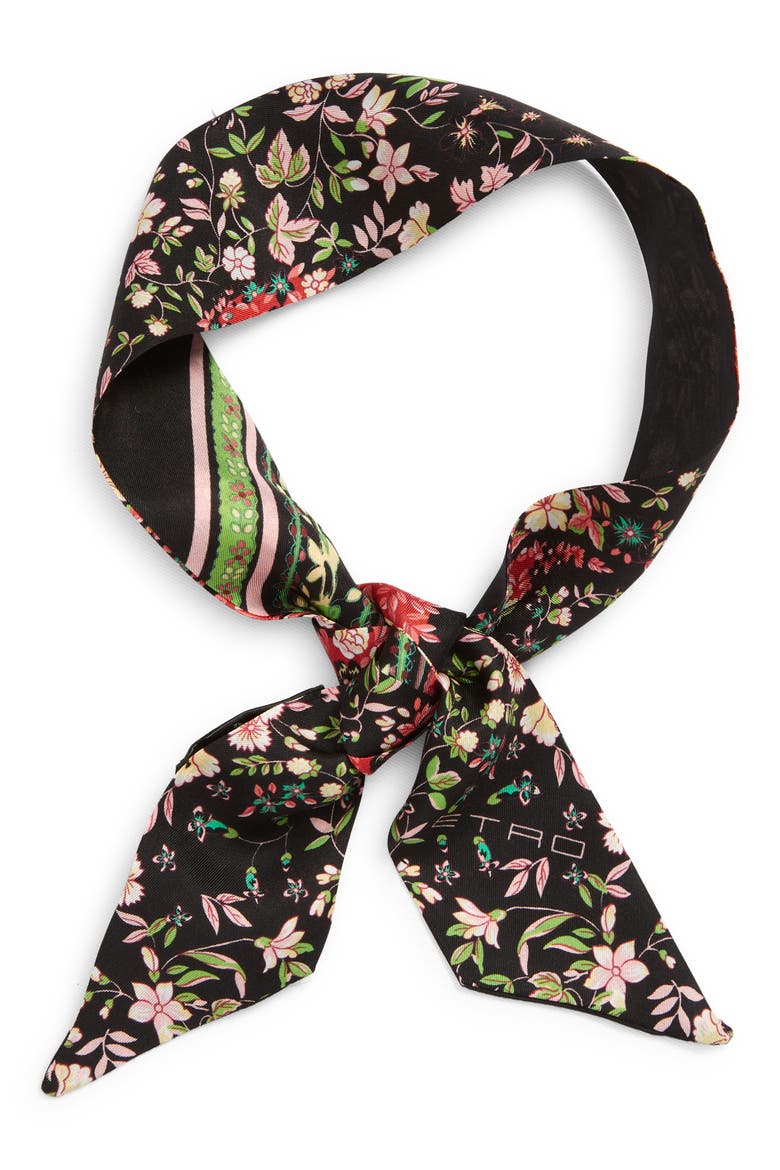Paisley Silk Skinny Scarf, Main, color, BLACK